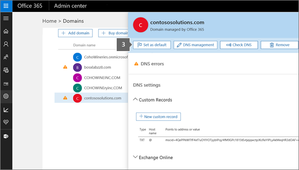 Select a domain, and choose Set as default