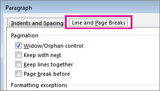 Paragraph dialog options