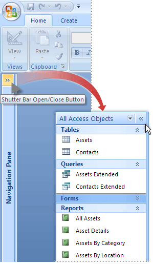Navigation Pane, shown both closed and open
