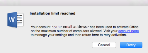 Installation limit reached error message
