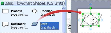 Drag a Data shape from the Basic Flowhcart Shapes stencil onto the Decision shape.