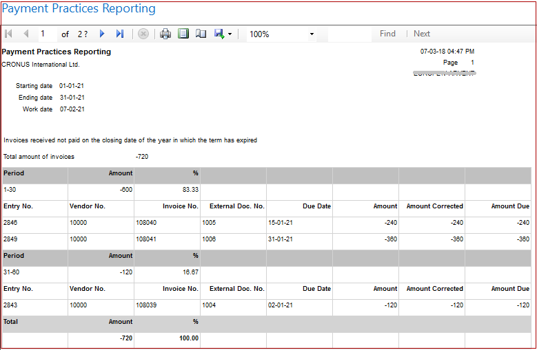Show invoices for payment practices reporting