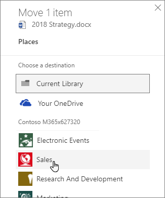Screenshot of document library move panel