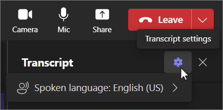 Change transcript language screen