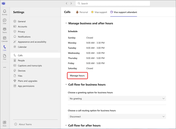 Screenshot showing how to manage business hours
