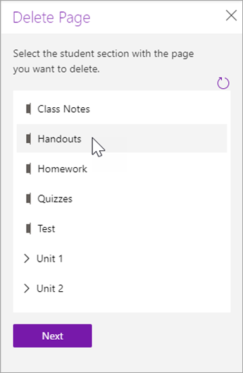 how to delete onenote notebook page