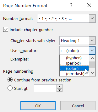 Choosing chapter number styles