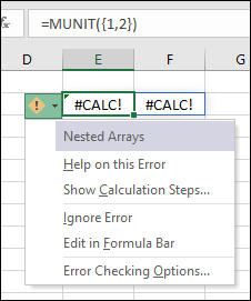 Nested array #CALC! error