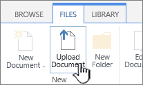 Upload document button on ribbon