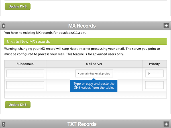 Создать dns запись. DNS records.