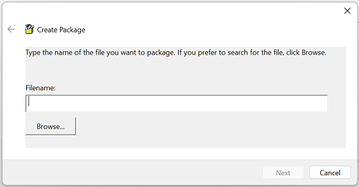 Screenshot of the "Create Package" dialog box.