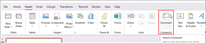 Add a comment on PowerPoint ribbon.