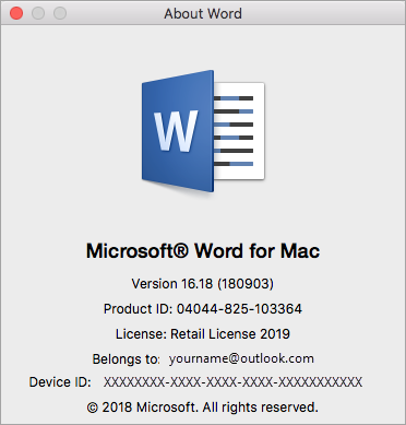 About Word dialog box