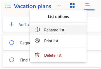 Select more options next to a list name to rename, print, or delete the list.