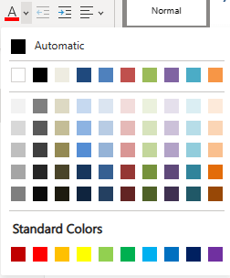 The Font color menu in OneNote for the web.