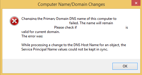 This is the screenshot of Computer Name/Domain Changes 
