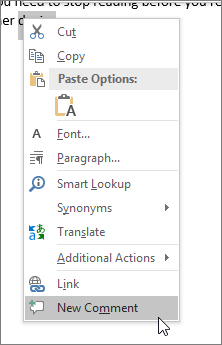 Choose New Comment on the context menu