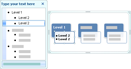image of the text pane showing level 1 and level 2 text