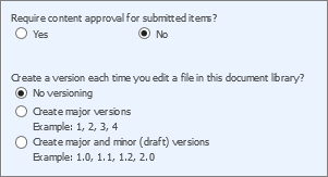 Versioning and approval turned off