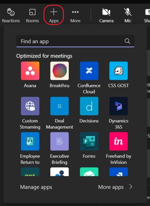 add an app in a meeting