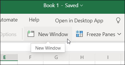 New Window command on the ribbon in Excel for the web