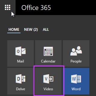 Office 365 Video icon in App Launcher