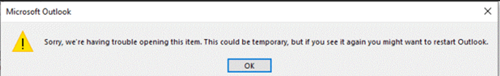 Screenshot of Outlook error