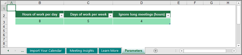 customize work patterns in Parameters worksheet