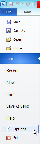 Word 2010 File Options