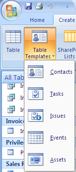 the table template menu.