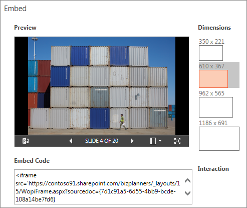 Changing embedded PowerPoint size dimensions