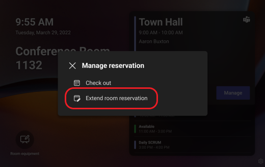 Teams panel extend room reservation