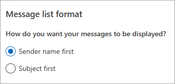 New Outlook Message list format