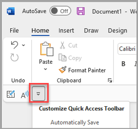 Quick Access Toolbar location below ribbon