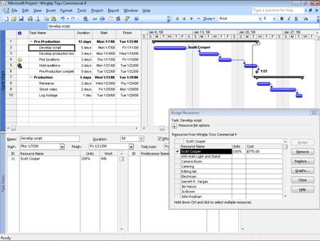 gantt chart view with the task form