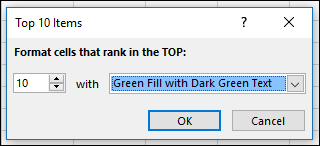 Conditional formatting Top 10 Items selection