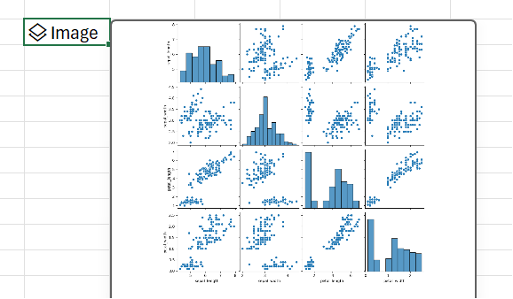 Use Python in Excel to create a pair plot with the seaborn library.