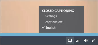 Screenshot of the Closed Captioning menu for a video in Office 365 Video.