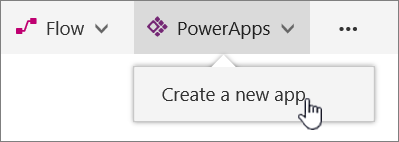 PowerApp menu item on command bar with Create Power app highlighted.