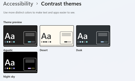 Contrast themes in Settings