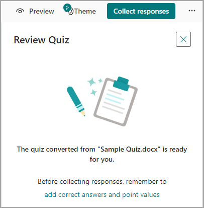 Review message for imported quiz