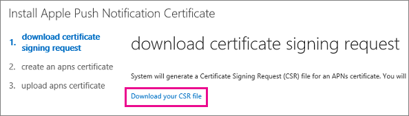 Download the certificate signing request file.