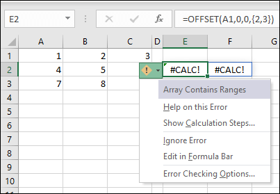 #CALC! error - Array Contains Ranges