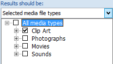 In the Results Should Be box, select the types of media you want included in the search results