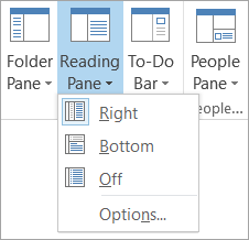 Reading Pane options on the View tab