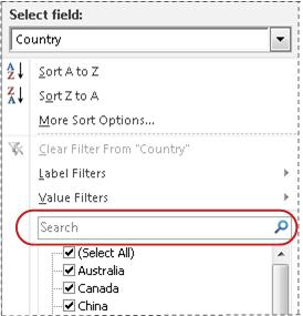 Search box in filter list