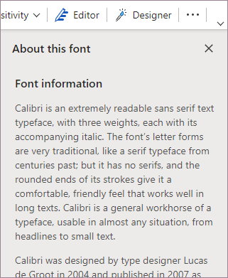 About this font pane