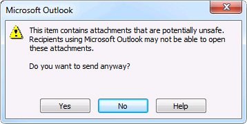 Potentially unsafe attachments are included dialog box