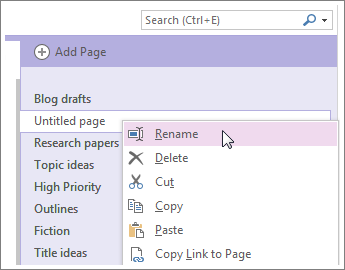 Right-click a page tab to give your page a new name.