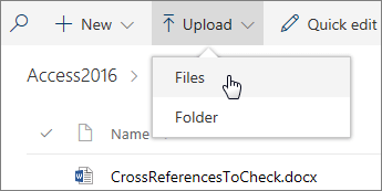 Screenshot of the open Upload menu in a document library.